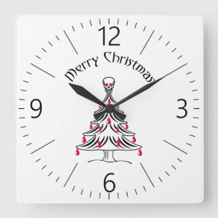 Christmas tree with skull square wall clock