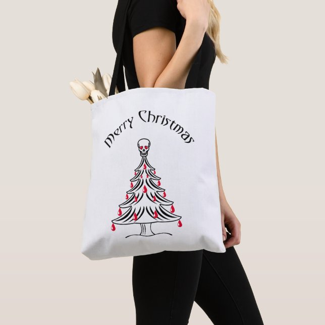 Christmas tree with skull tote bag (Close Up)