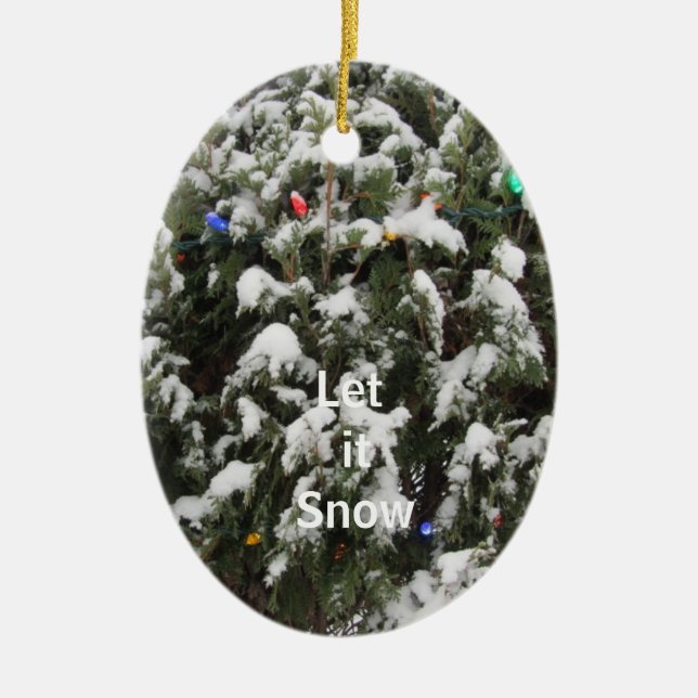 Christmas Tree with Snow and Lights Ceramic Tree Decoration (Front)