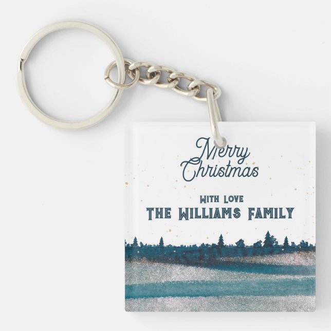 Christmas Tree with Snow Merry Christmas  Key Ring (Front)