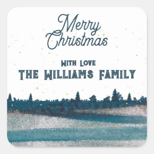 Christmas Tree with Snow Merry Christmas Square Sticker