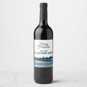 Christmas Tree with Snow Merry Christmas  Wine Label