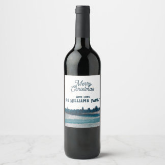 Christmas Tree with Snow Merry Christmas Wine Label
