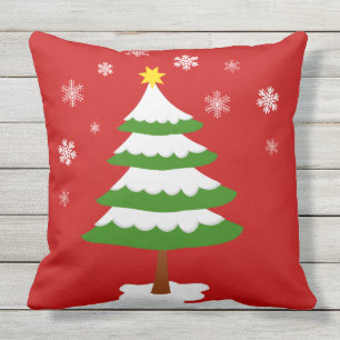 Christmas Tree with Snow Snowflakes Cushion