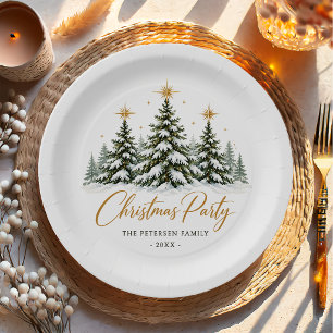 Christmas Tree With Snowy Holiday Party Paper Plate