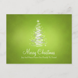 Christmas tree with sparkles on lime green holiday postcard