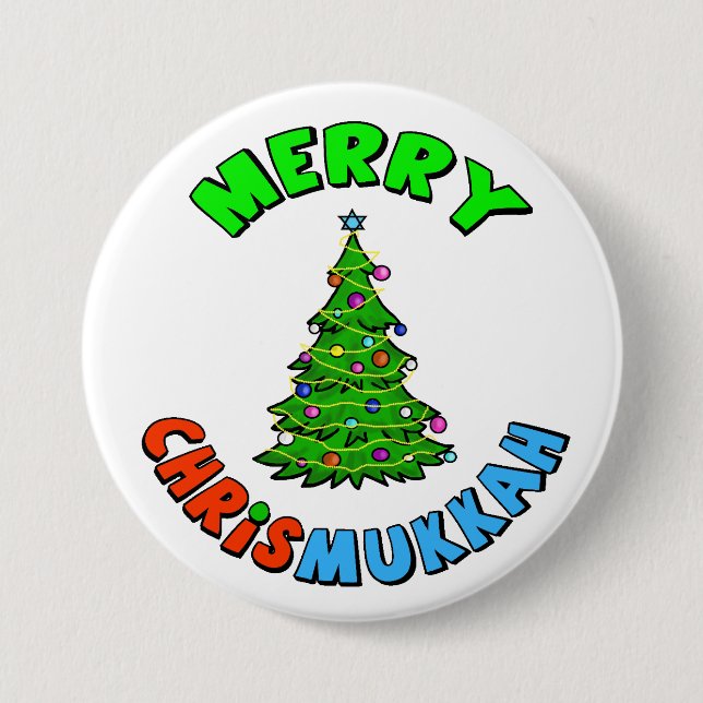 Christmas Tree with Star of David on Top Button (Front)