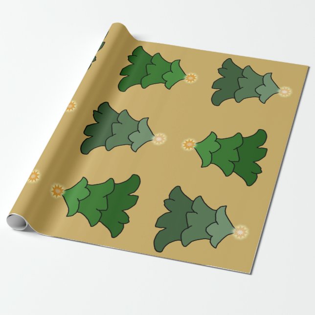 Christmas Tree with Star on Custom Golden Wrapping Paper (Unrolled)