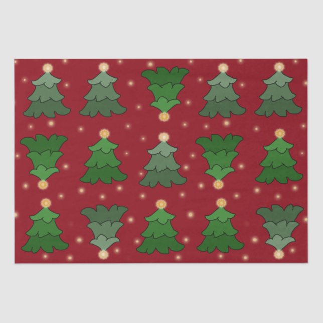 Christmas Tree with Stars on Custom Red Tissue Paper (Front)