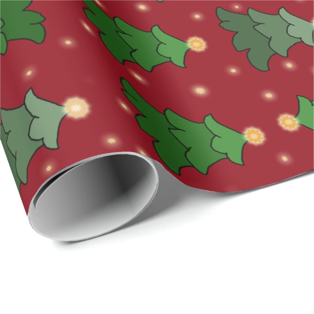 Christmas Tree with Stars on Custom Red Wrapping Paper (Roll Corner)
