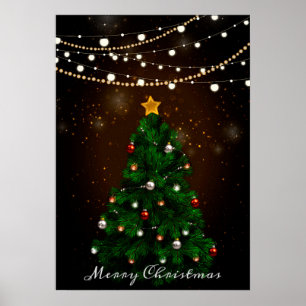 Christmas tree with string lights Poster