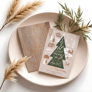 Christmas Tree Woodland Animals & Cosy Village Foil Holiday Card