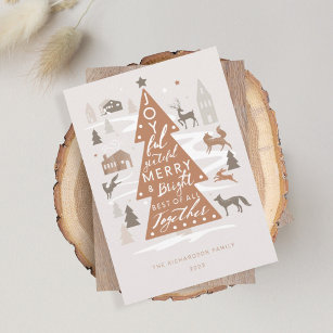 Christmas Tree Woodland Animals & Cosy Village Holiday Card
