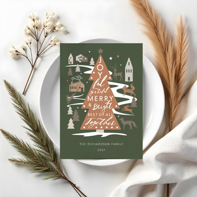 Christmas Tree Woodland Animals & Cosy Village Holiday Card (Simple Joy Woodland Animals & Cozy Village Photo Holiday Card)