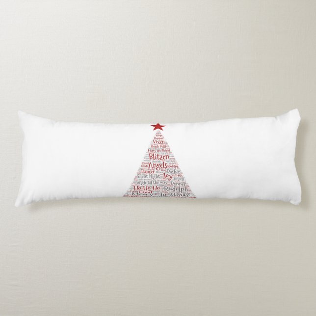 Christmas Tree Word Art with Red Star Body Cushion (Front)