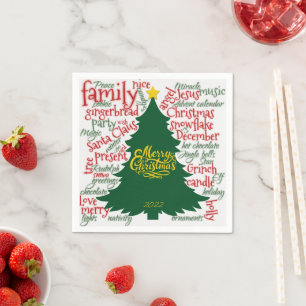 Christmas tree word cloud red green Gift  Napkin