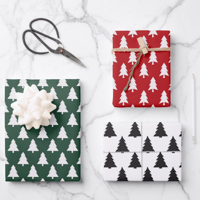 Christmas Tree Wrapping Paper Flat Sheet Set of 3 (Front)