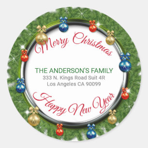 Christmas Tree Wreath And Christmas Ball Classic Round Sticker