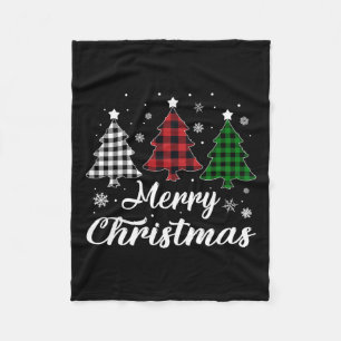 Christmas Tree Xmas Buffalo Plaid Red White Green Fleece Blanket
