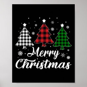 Christmas Tree Xmas Buffalo Plaid Red White Green Poster