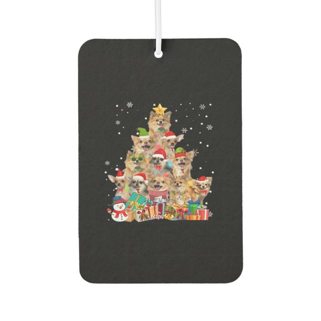 Christmas Tree Xmas Lights Chihuahua Classic T-Shi Car Air Freshener (Front)