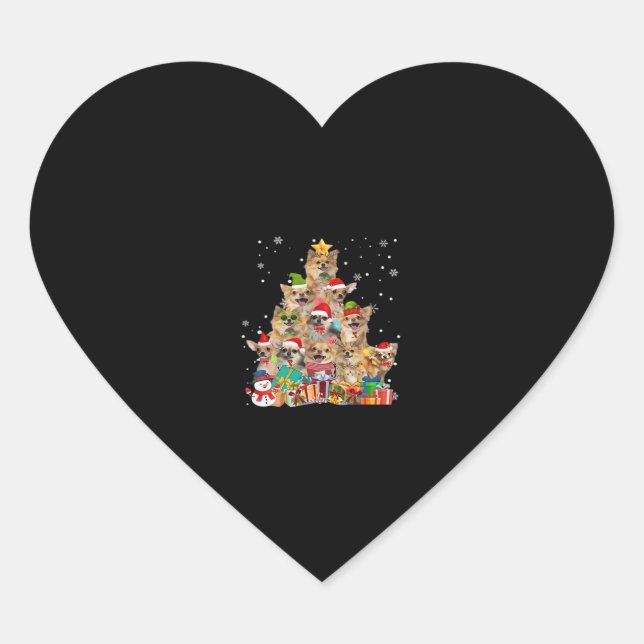 Christmas Tree Xmas Lights Chihuahua Classic T-Shi Heart Sticker (Front)