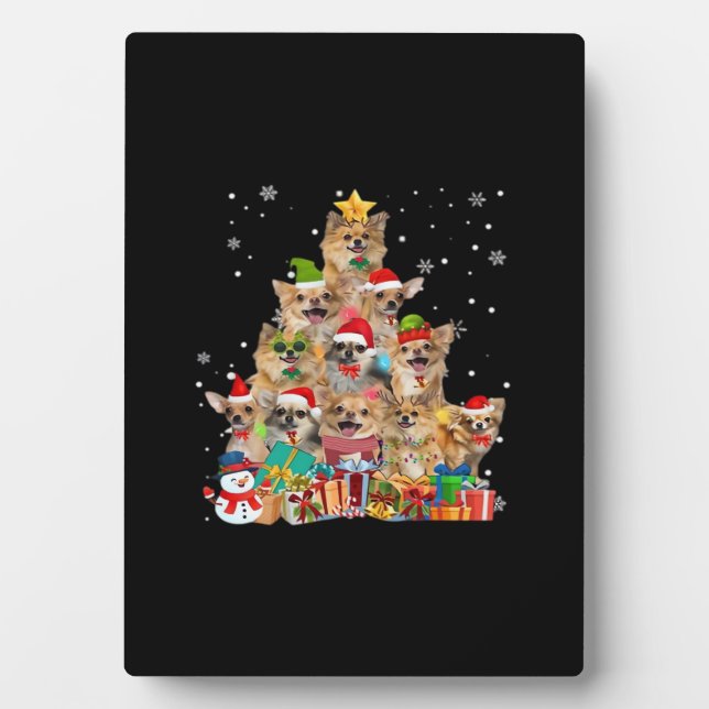 Christmas Tree Xmas Lights Chihuahua Classic T-Shi Plaque (Front)