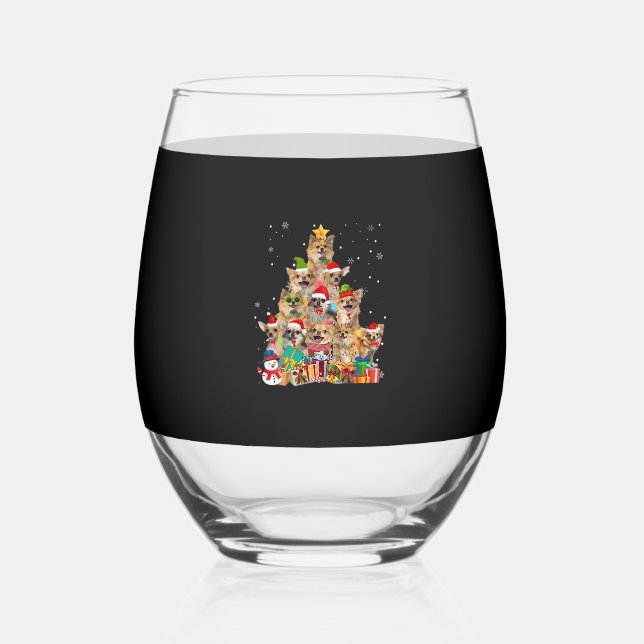 Christmas Tree Xmas Lights Chihuahua Classic T-Shi Stemless Wine Glass (Front)
