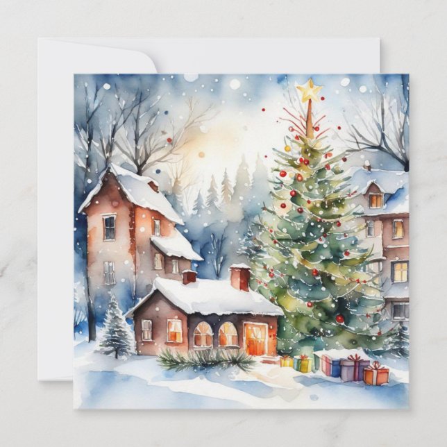 Christmas tree Xmas village snowing pic (Front)