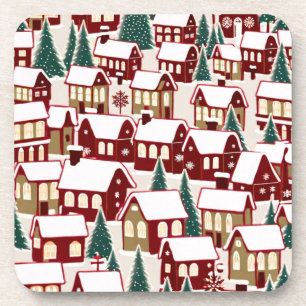 Christmas tree Xmas village snowing pic  Coaster
