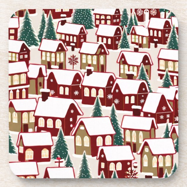 Christmas tree Xmas village snowing pic  Coaster (Front)