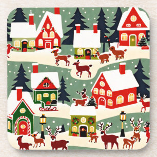 Christmas tree Xmas village snowing pic Coaster