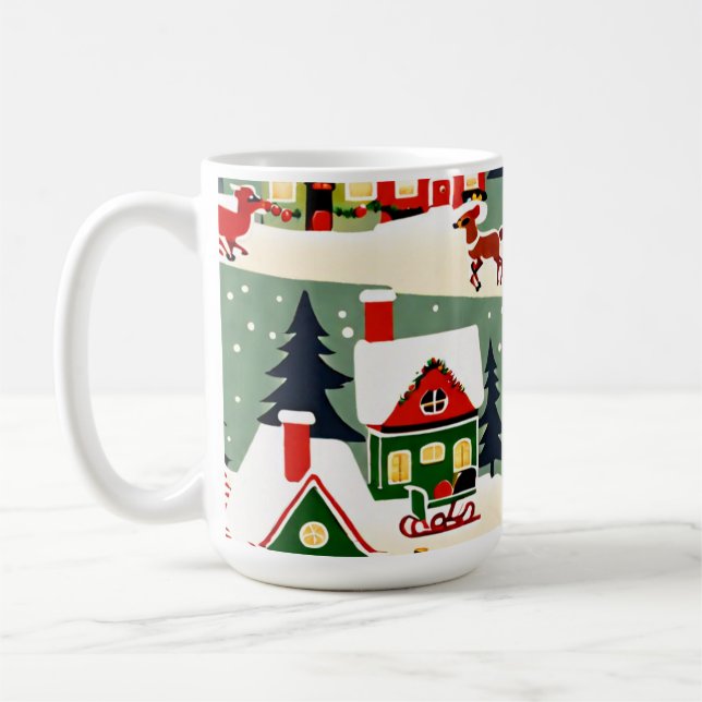 Christmas tree Xmas village snowing pic Coffee Mug (Left)