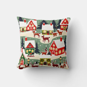 Christmas tree Xmas village snowing pic Cushion