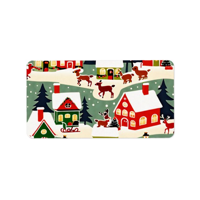 Christmas tree Xmas village snowing pic Label (Front)