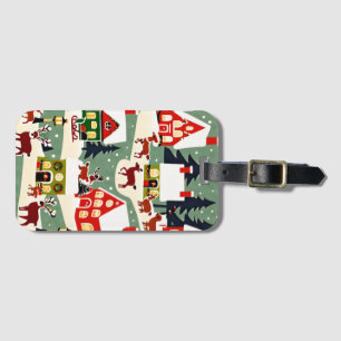 Christmas tree Xmas village snowing pic Luggage Tag