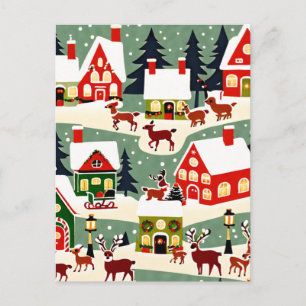 Christmas tree Xmas village snowing pic Postcard