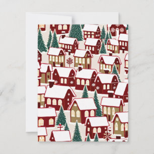 Christmas tree Xmas village snowing pic RSVP Card