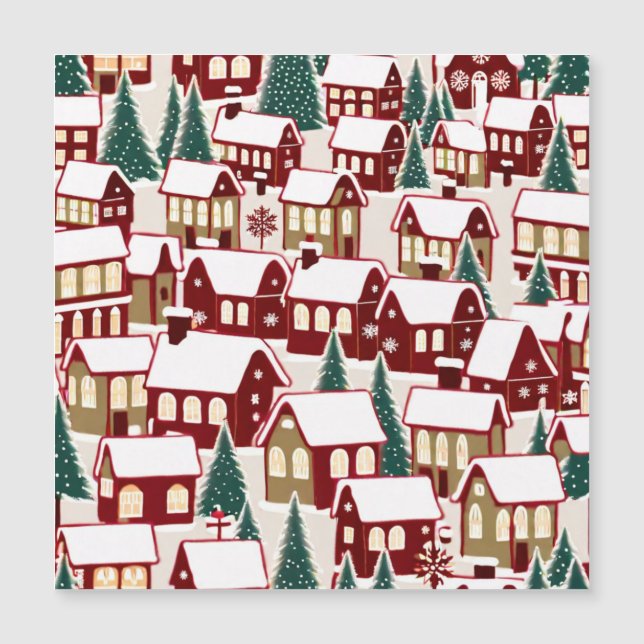 Christmas tree Xmas village snowing pic RSVP Card (Front)