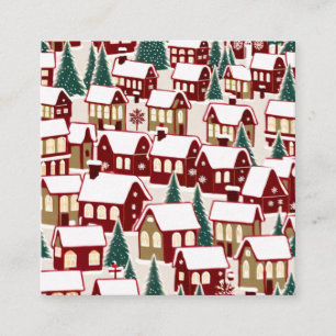 Christmas tree Xmas village snowing pic Square Business Card