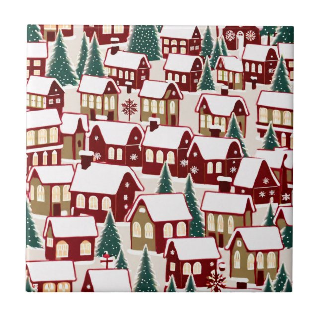 Christmas tree Xmas village snowing pic  Tile (Front)