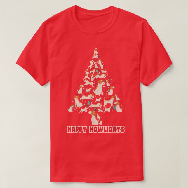 Christmas tree xmas winter design dogs happy howli T-Shirt (Design Front)