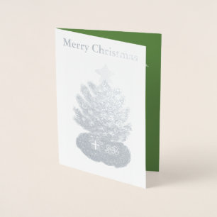 Christmas Tree Yellow Star Silver Foil Card