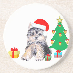 Christmas tree, Yorkshire puppy dog & gifts Coaster