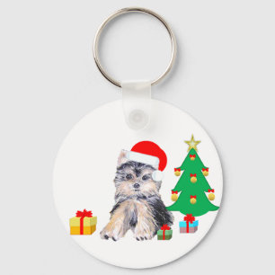 Christmas tree, Yorkshire puppy dog & gifts Key Ring