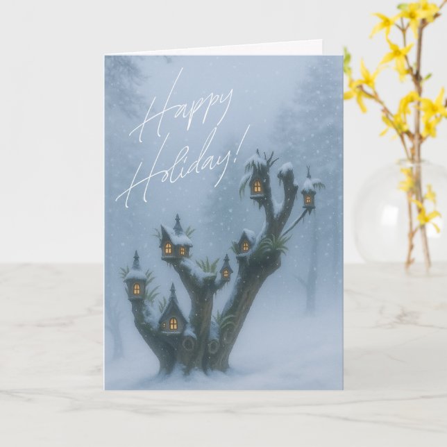 Christmas Treehouse Folded Greeting Card (Yellow Flower)