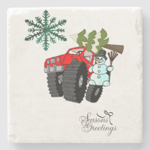 Christmas TreeMarble Stone Coaster, Snowman Truck  Stone Coaster