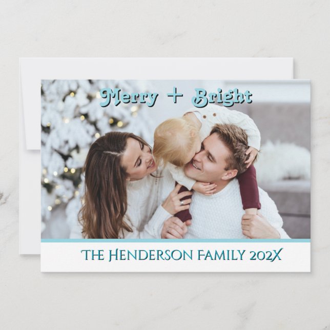 Christmas Trees 1 Photo Christmas Merry & Bright Holiday Card (Front)