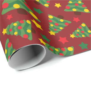 Christmas trees adorned with golden star Seamless Wrapping Paper