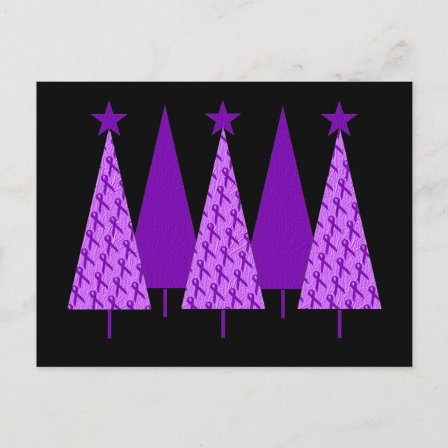 Christmas Trees - Alzheimers Purple Ribbon Holiday Postcard (Front)